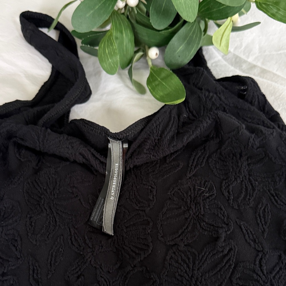 Anthropologie Black Textured Crop Top - Picture 2 of 3